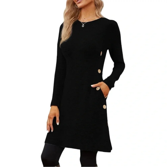 NWOT Ladies Black Sweater Dress Scoop Neck Pullover - Picture 5 of 6